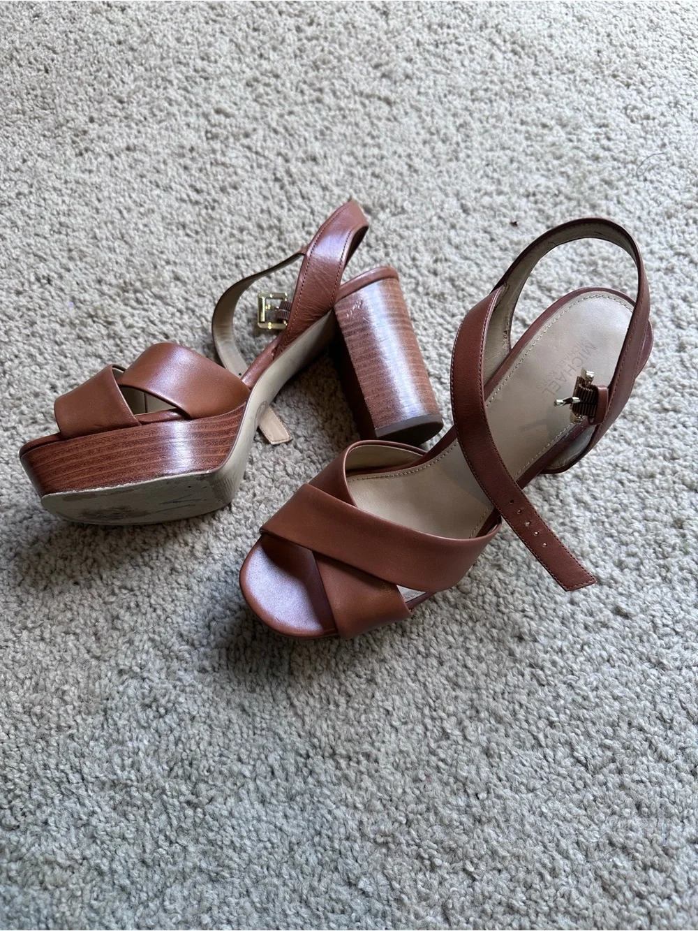 Michael Kors Cognac Leather Platform Slingback Sandals